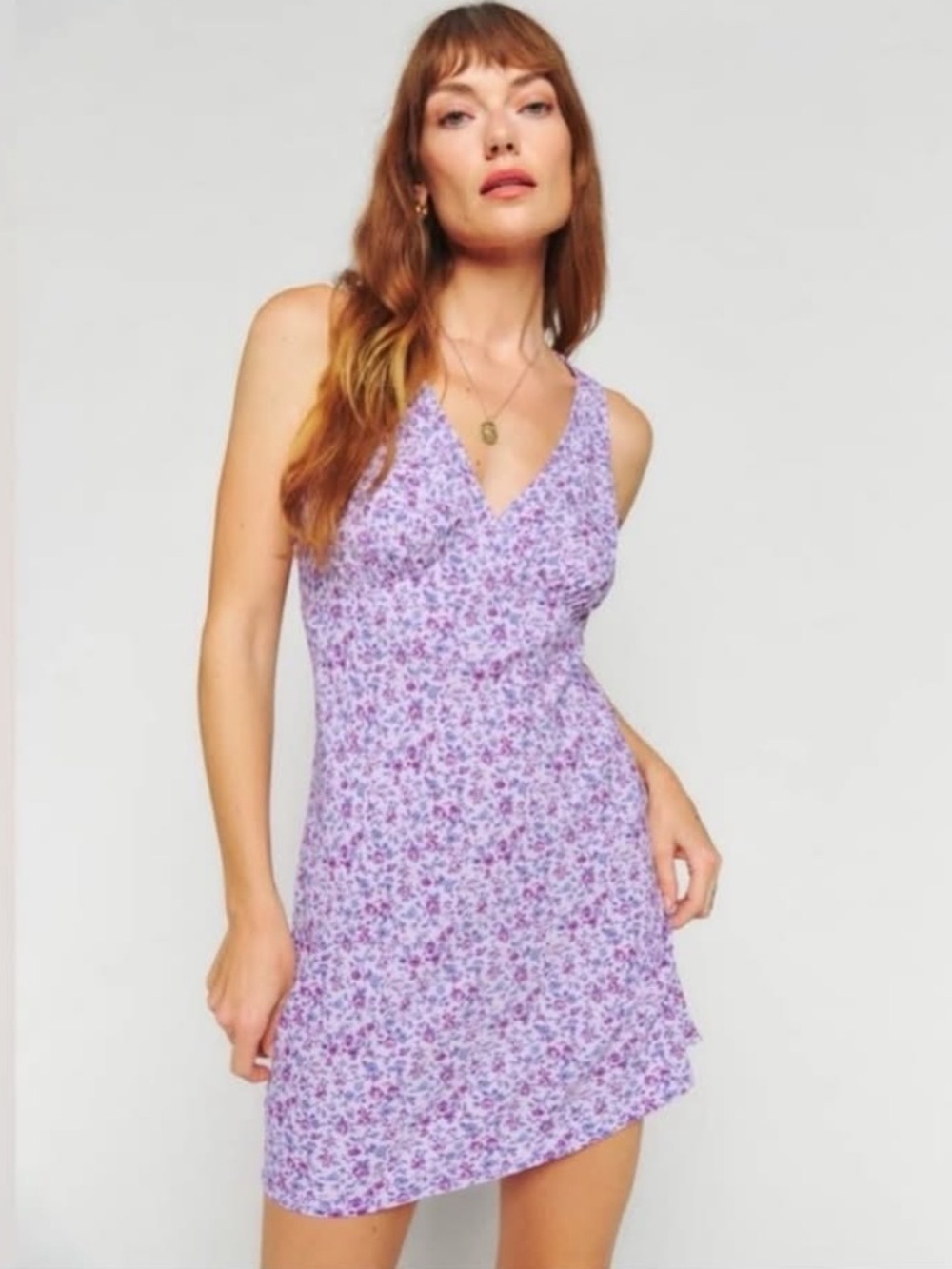 Reformation Calix Dress Lavender Floral V-Neck Mini